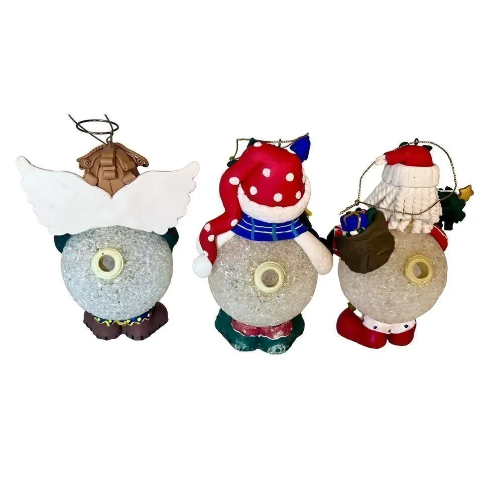 VTG Set of 3 Christmas Snowman, Angel & Santa Soft Plastic Snowball Ornaments